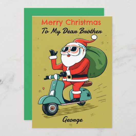 Kerstman op een Scooter Met Zonnebril en X-Mas Cad Feestdagenkaart (Voorkant / Achterkant)