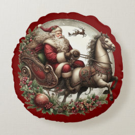 Kerstman op een slee en een paard rond kussen