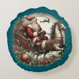 Kerstman op een slee en een paard rond kussen