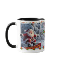 Kerstman op een Snowboard op een Keramische Koffie