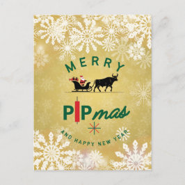 Kerstman op een stieren slee – Forex Pipmas cadeau Briefkaart