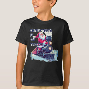 Kerstman op een trein t-shirt