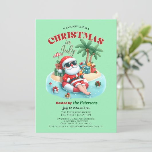 Kerstman op een tropisch eiland kerstfeest in juli kaart (Staand voorkant)