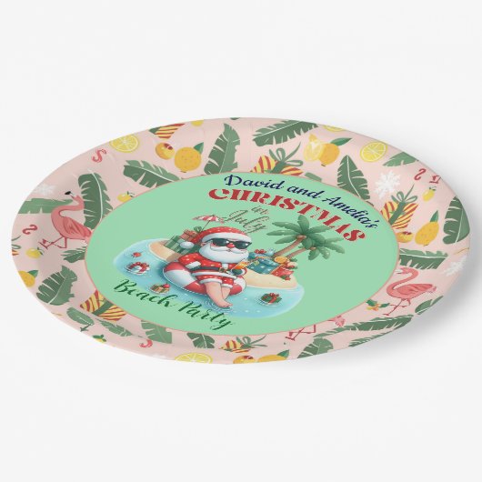 Kerstman op een tropisch eiland kerstfeest in juli papieren bordje (Gekanteld)