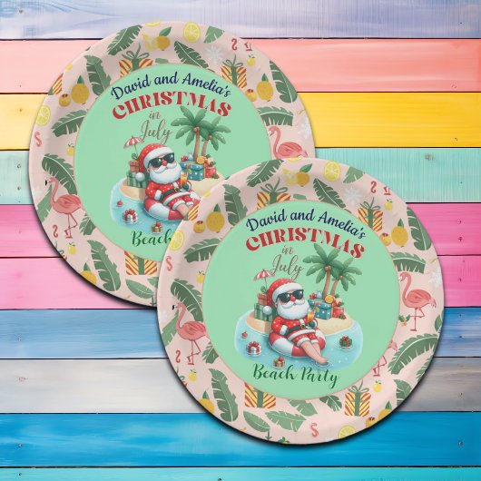 Kerstman op een tropisch eiland kerstfeest in juli papieren bordje
