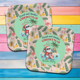 Kerstman op een tropisch eiland kerstfeest in juli papieren bordje