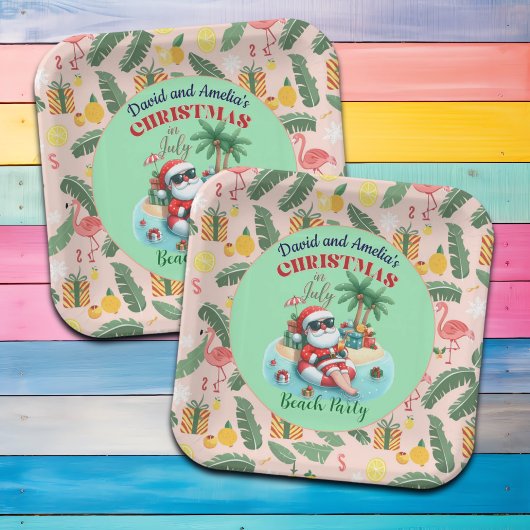 Kerstman op een tropisch eiland kerstfeest in juli papieren bordje