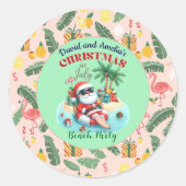 Kerstman op een tropisch eiland kerstfeest in juli ronde sticker (Voorkant)