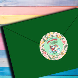 Kerstman op een tropisch eiland kerstfeest in juli ronde sticker