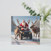 Kerstman op een vierwieler feestdagenkaart (Staand voorkant)