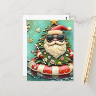Kerstman op een vlotreis briefkaart