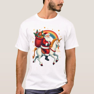Kerstman op eenhoorn regenboog Kerstmis Vec T-shirt