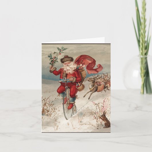 Kerstman op Fiets Notecards Feestdagen Kaart (Voorkant)
