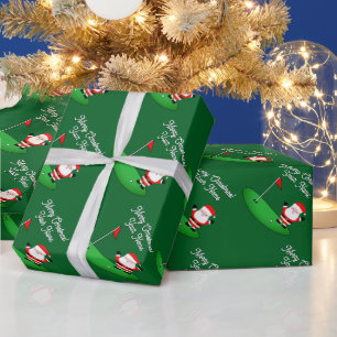 Kerstman op golfbaan grappige Kerstmis Cadeaupapier