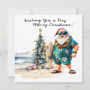 KERSTMAN op Hawaiaans strand voor Kerstmis Feestdagenkaart