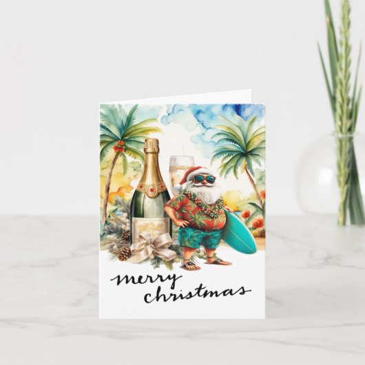 Kerstman op Hawaii Beach voor Kerstmis Feestdagen Kaart (Voorkant)