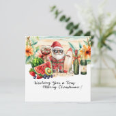 Kerstman op Hawaii Beach voor Kerstmis Feestdagenkaart (Staand voorkant)