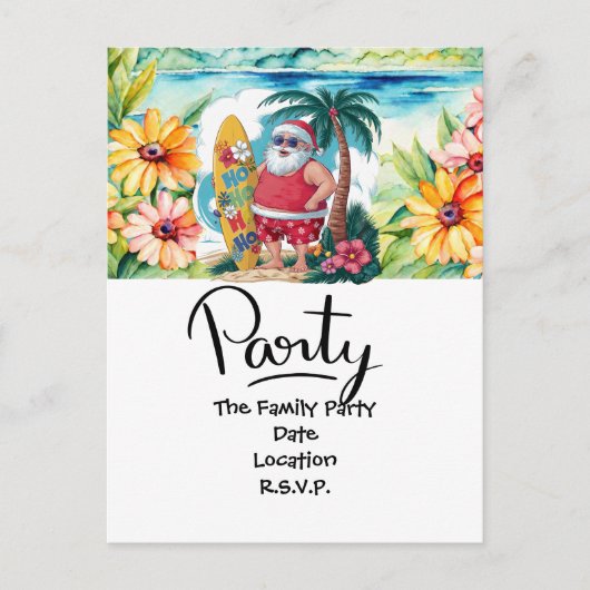 Kerstman op Hawaii Beach voor Kerstmis Feestdagenkaart (Voorkant)
