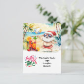 Kerstman op Hawaii Beach voor Kerstmis Feestdagenkaart (Staand voorkant)