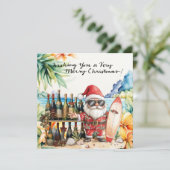 Kerstman op Hawaii Beach voor Kerstmis Feestdagenkaart (Staand voorkant)