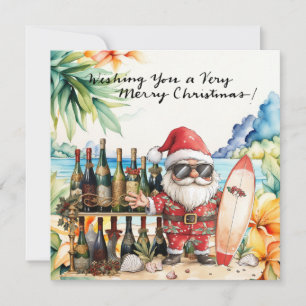 Kerstman op Hawaii Beach voor Kerstmis Feestdagenkaart