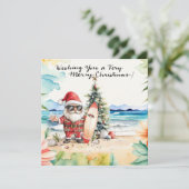 Kerstman op Hawaii Beach voor Kerstmis Feestdagenkaart (Staand voorkant)