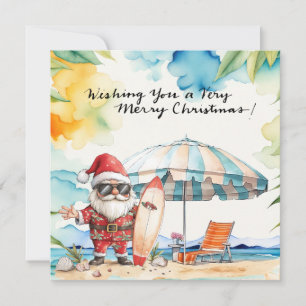 Kerstman op Hawaii Beach voor Kerstmis Feestdagenkaart