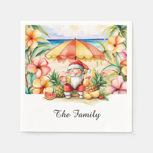 Kerstman op Hawaii Beach voor Kerstmis Servet (Voorkant)