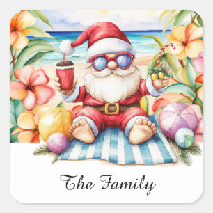 Kerstman op Hawaii Beach voor Kerstmis Vierkante Sticker