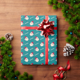 Kerstman op helder Blauwgroen groen Cadeaupapier