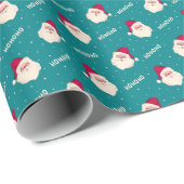 Kerstman op helder Blauwgroen groen Cadeaupapier (Rol Hoek)