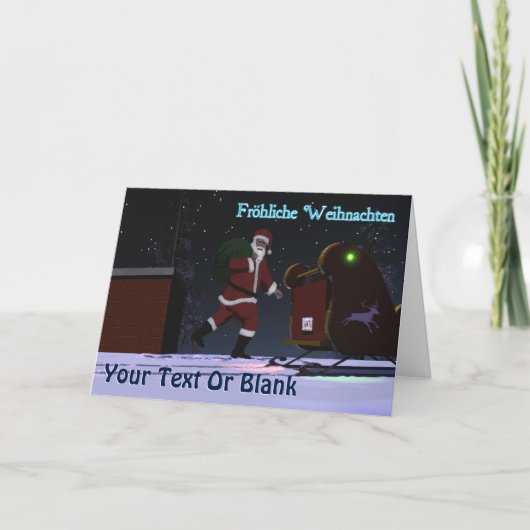 Kerstman op het Dak - Frohliche Weihnachten Feestdagen Kaart (Voorkant)