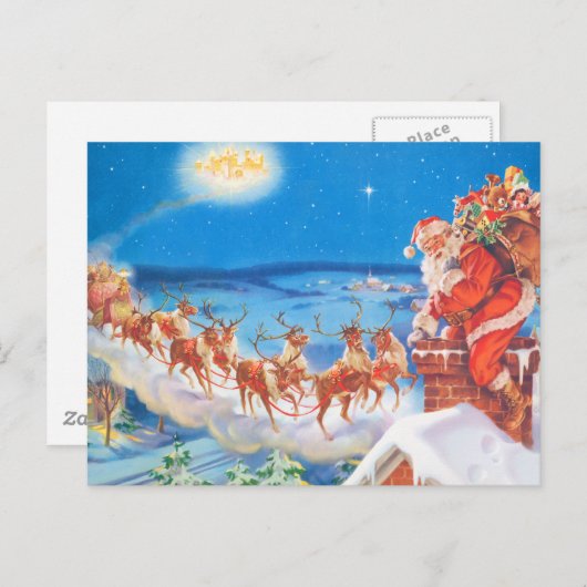 Kerstman op het dak op kerstavond feestdagenkaart (Voorkant / Achterkant)