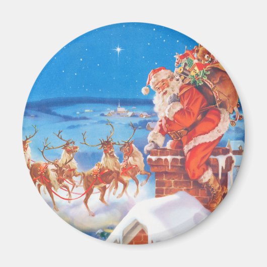 Kerstman op het dak op kerstavond magneet (Voorkant)