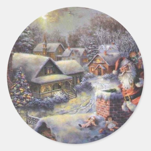  kerstman op het dak ronde sticker (Voorkant)