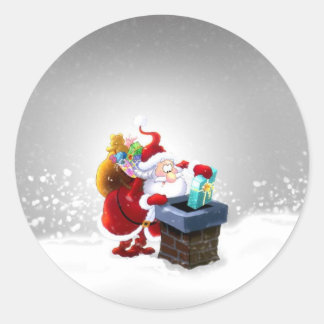 Kerstman op het dak Top Ronde Sticker