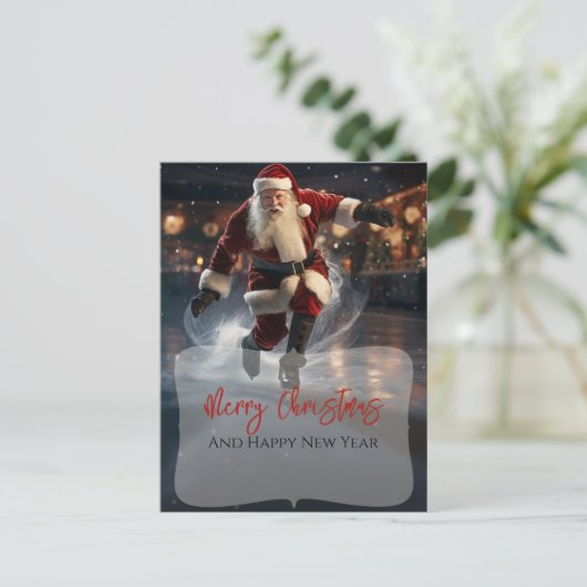 Kerstman op het ijs briefkaart (Staand voorkant)