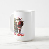 Kerstman op het pad versiert kerstboom koffiemok (Voorkant links)