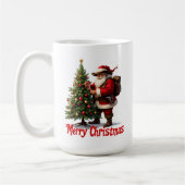 Kerstman op het pad versiert kerstboom koffiemok (Links)