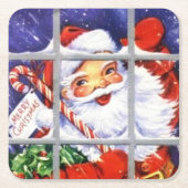  kerstman op het raam kartonnen onderzetters (Voorkant)