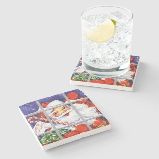 kerstman op het raam stenen onderzetter (Zijkant)