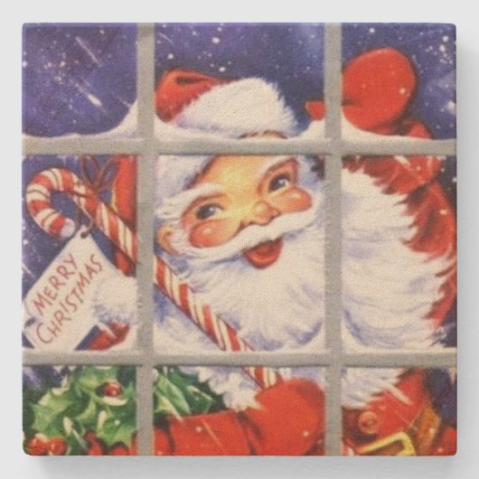  kerstman op het raam stenen onderzetter (Voorkant)