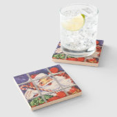  kerstman op het raam stenen onderzetter (Zijkant)