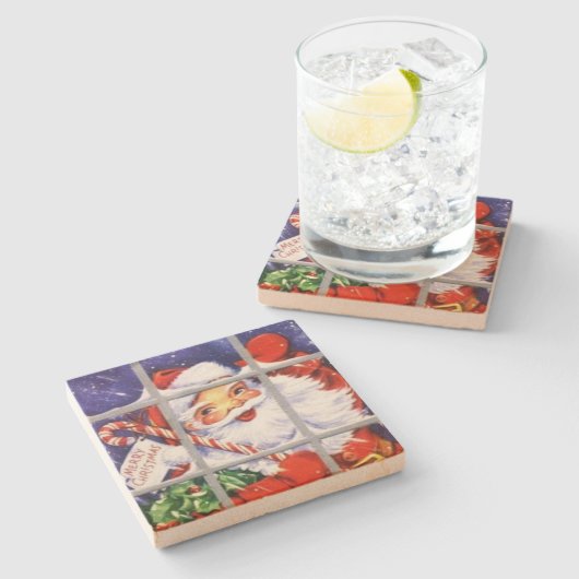 kerstman op het raam stenen onderzetter (Zijkant)