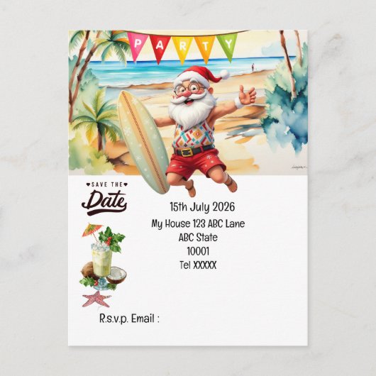 KERSTMAN op het Strand Bewaar de datum   Briefkaart (Voorkant)