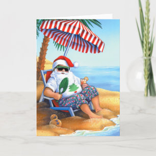 Kerstman op het strand feestdagen kaart