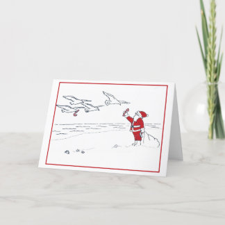 Kerstman op het strand feestdagen kaart