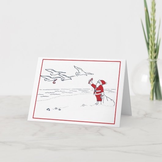 Kerstman op het strand feestdagen kaart (Voorkant)