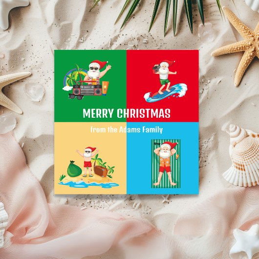 Kerstman op het strand platte kerstkaart