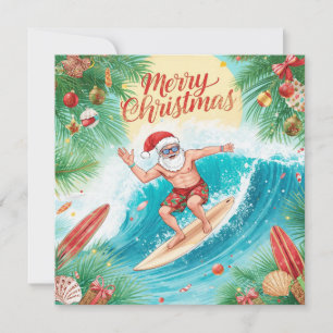 KERSTMAN OP HET STRAND VAN HAWAIÏ TIJDENS KERST FEESTDAGENKAART